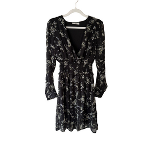 Suzy Shier Black Floral Dress with Bishop Sleeves